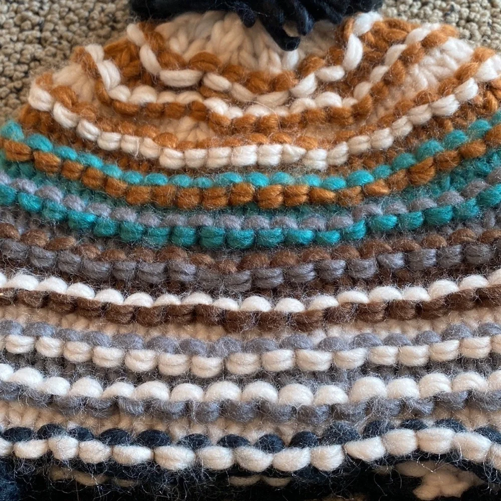 NWOT Hand Knit Chunky Pom Pom Hat with Embellishments